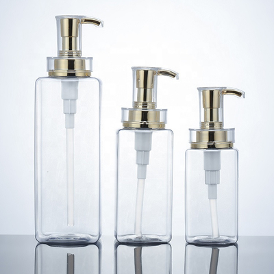 Lüks 300ml 400ml 500ml Otel Boş Saç Kremi Ambalajı16oz Altın Pompalı Erkekler Şeffaf Losyon Plastik Şampuan Şişesi
