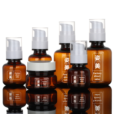 ODM Kozmetik Ambalaj Setleri, 60ml 90ml 130ml Amber Plastik Kozmetik Kavanozları