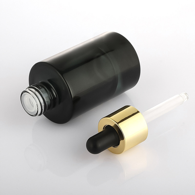 Özel Kozmetik Serum Şişesi Siyah Altın Buzlu Düz Omuz Damlalıklı Şişe