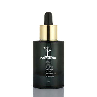 30ml Siyah Buzlu Cam Yuvarlak Modern Roman Tasarım Kozmetik Ambalaj Serum Uçucu Yağ Damlalıklı Şişe 1 Oz