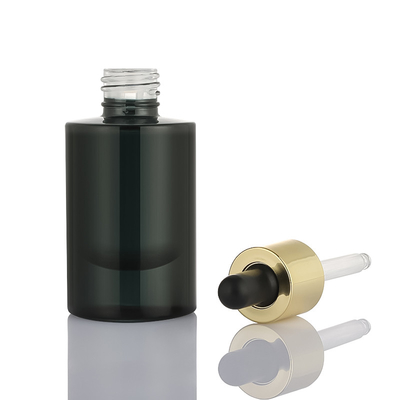 30ml Siyah Buzlu Cam Yuvarlak Modern Roman Tasarım Kozmetik Ambalaj Serum Uçucu Yağ Damlalıklı Şişe 1 Oz