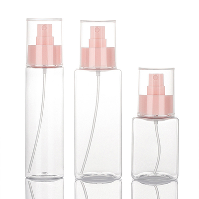 Toner için 120ML Şeffaf Plastik Kare Pembe Pompa Sprey Şişesi