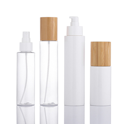 Bambu Pompa kapaklı Çevre Dostu PET Plastik Kozmetik Ambalaj Şampuan Şişeleri