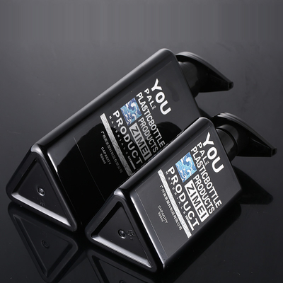 Toptan 100ml 200ml 300ml Üçgen Şekli Geri Dönüşüm Plastik Pet Losyon Kabı Siyah Havasız Pompa 500ml Şampuan Şişeleri