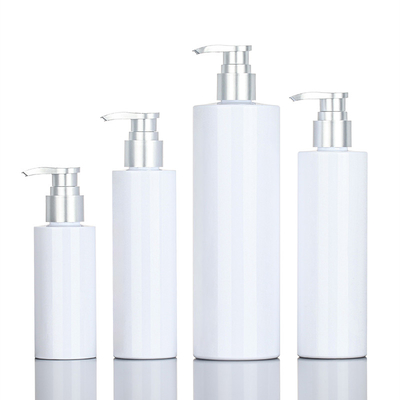 PET Beyaz Yuvarlak Duş Jeli 200ml 500ml Gümüş Üst Serum Saç Kremi Plastik Şampuan Pompası Cilt Bakımı Ambalaj Şişesi