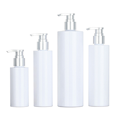 PET Beyaz Yuvarlak Duş Jeli 200ml 500ml Gümüş Üst Serum Saç Kremi Plastik Şampuan Pompası Cilt Bakımı Ambalaj Şişesi