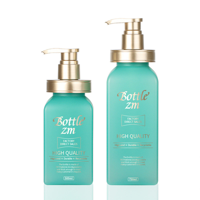 Lüks 500ml 750ml Mat Açık Yeşil Kare Vücut Yıkama Sabunu Havasız Salon Ambalaj Altın Pompalı Şampuan Şişesi